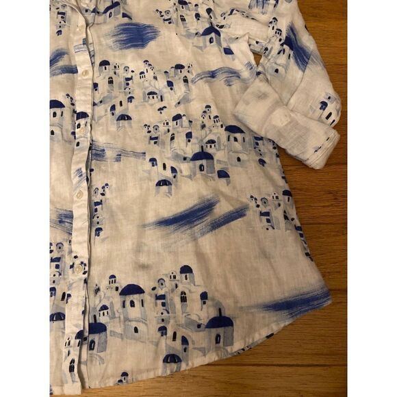 Charter Club women white rolled sleeve pattern linen button down collared top PL - Picture 3 of 9